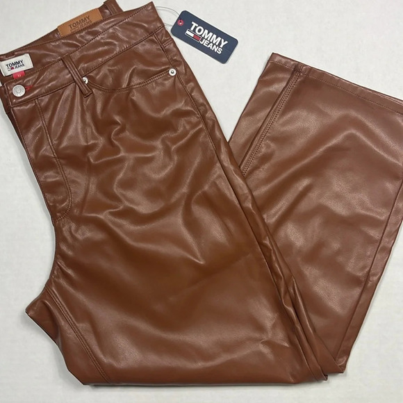 NWT Tommy Jeans Tommy Hilfiger Brown Faux Leather Dickinson Pants SZ 32 - Picture 9 of 9